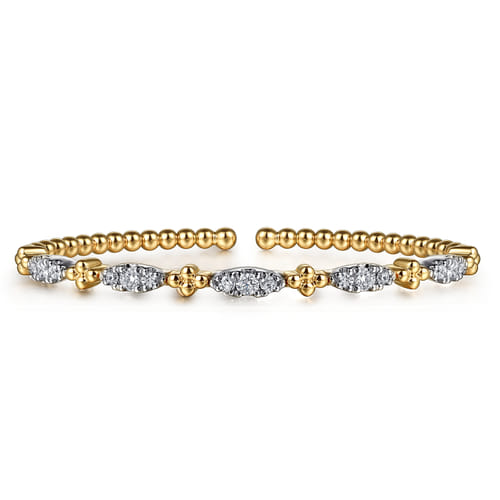 Beaded Bangle Bracelet Cuff 14K White and Yellow Gold Diamond 0.75ct Bujukan