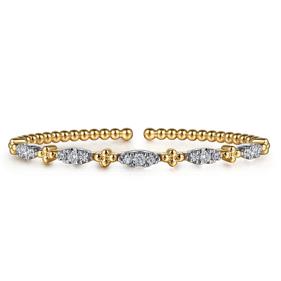 Gabriel - Beaded Bangle Bracelet Cuff 14K White and Yellow Gold Diamond 0.75ct Bujukan