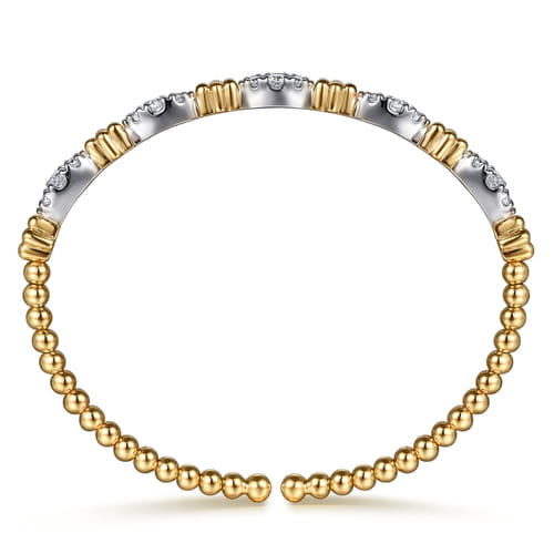 Beaded Bangle Bracelet Cuff 14K White and Yellow Gold Diamond 0.75ct Bujukan