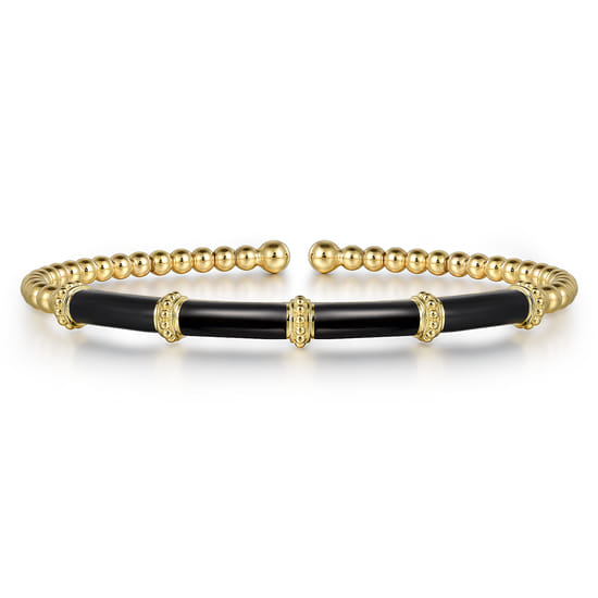 Gabriel - Beaded Bangle Bracelet Cuff 14K Yellow Gold Black Enamel Bujukan Gabriel - Beaded Bangle Bracelet Cuff 14K Yellow Gold Black Enamel Bujukan
