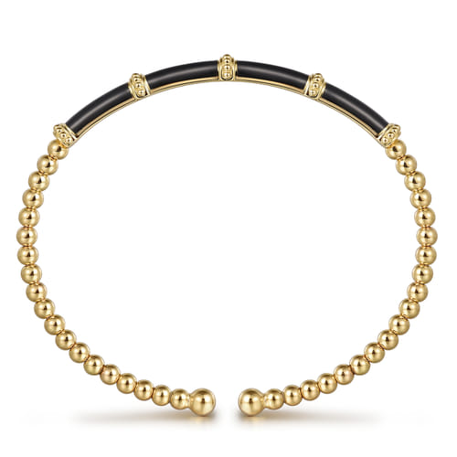 Beaded Bangle Bracelet Cuff 14K Yellow Gold Black Enamel Bujukan