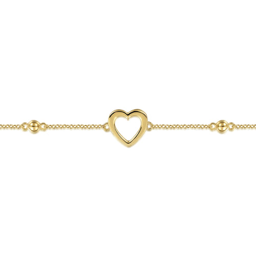 Beaded Chain Bracelet Heart 14K Yellow Gold Bujukan