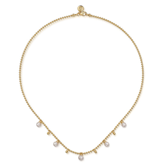 Beaded Layered Necklace Droplet 14K Yellow Gold Pearl Bujukan angle 2