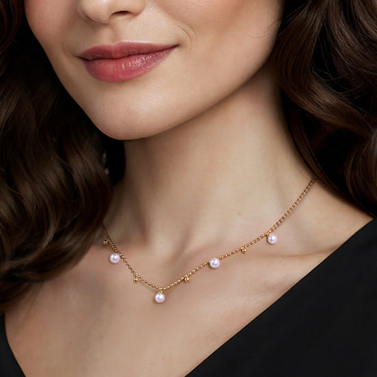 Beaded Layered Necklace Droplet 14K Yellow Gold Pearl Bujukan angle 3