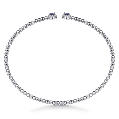 Beaded Open Bangle Bracelet 14K White Gold Diamond and Blue Sapphire 0.12ct Bujukan