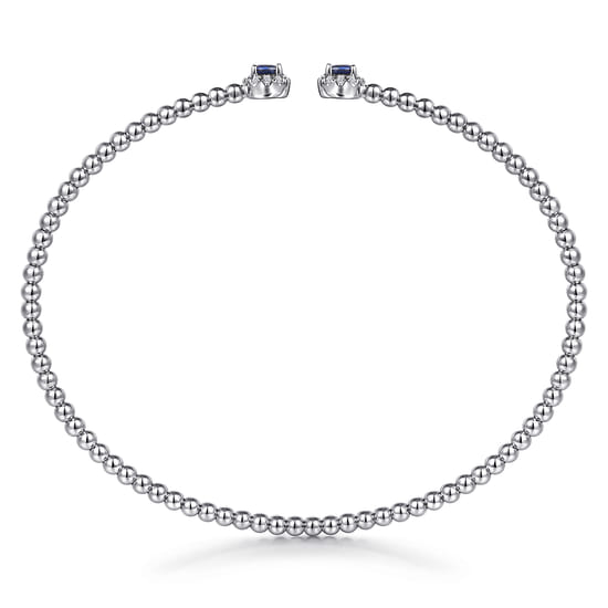Beaded Open Bangle Bracelet 14K White Gold Diamond and Blue Sapphire 0.12ct Bujukan angle 3