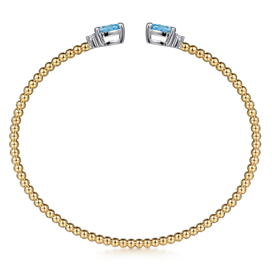 Beaded Open Bangle Bracelet 14K White and Yellow Gold Diamond and Blue Topaz 0.09ct Bujukan angle 3