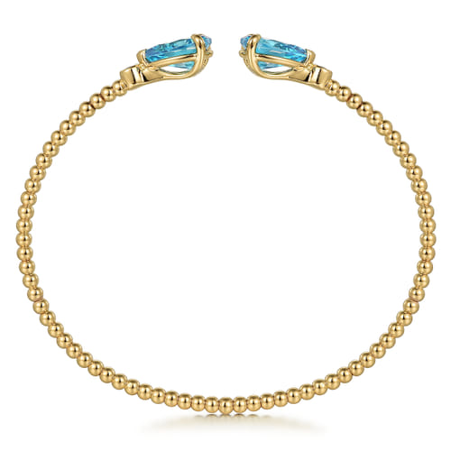 Beaded Open Bangle Bracelet 14K Yellow Gold Diamond and Blue Topaz 0.07ct Bujukan