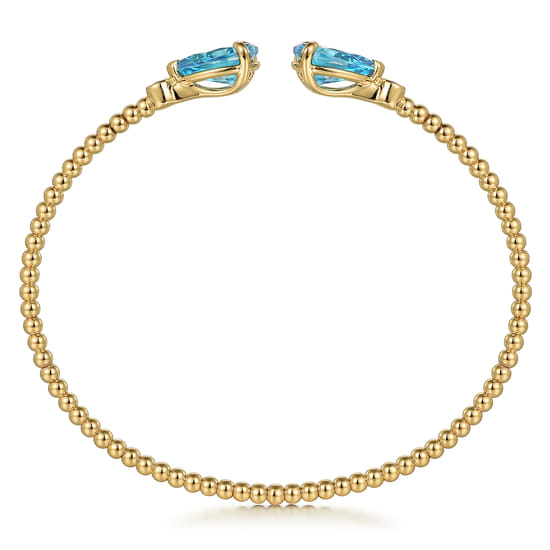 Beaded Open Bangle Bracelet 14K Yellow Gold Diamond and Blue Topaz 0.07ct Bujukan angle 3