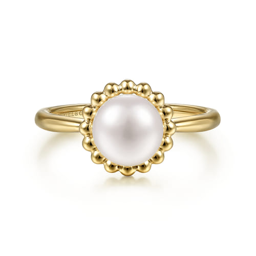 Beaded Signet Promise Ring 14K Yellow Gold Pearl Bujukan