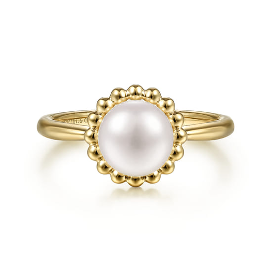 Beaded Signet Promise Ring 14K Yellow Gold Pearl Bujukan