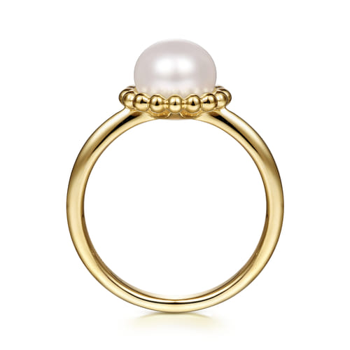 Beaded Signet Promise Ring 14K Yellow Gold Pearl Bujukan