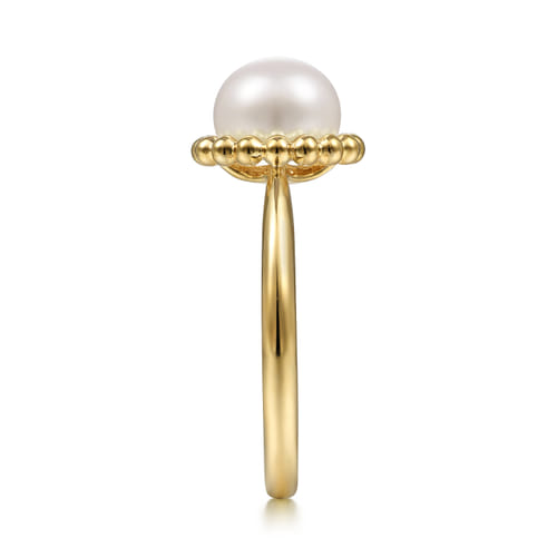 Beaded Signet Promise Ring 14K Yellow Gold Pearl Bujukan