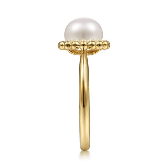 Beaded Signet Promise Ring 14K Yellow Gold Pearl Bujukan angle 4