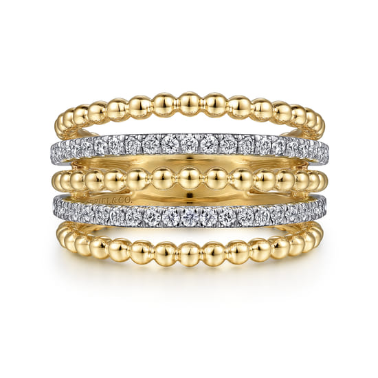 Beaded Wide Band Easy-Stack Ring 14K Yellow Gold Diamond 0.4ct Bujukan Beaded Wide Band Easy-Stack Ring 14K Yellow Gold Diamond 0.4ct Bujukan