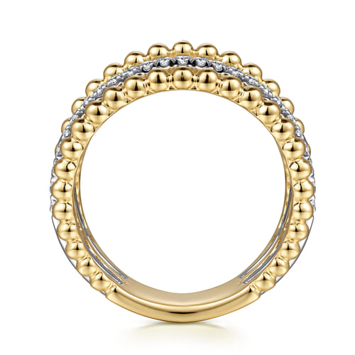 Beaded Wide Band Easy-Stack Ring 14K Yellow Gold Diamond 0.4ct Bujukan