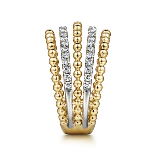 Beaded Wide Band Easy-Stack Ring 14K Yellow Gold Diamond 0.4ct Bujukan