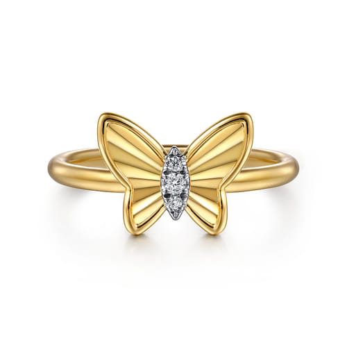 Butterfly Ring 14K Yellow Gold Diamond 0.03ct Butterfly Ring 14K Yellow Gold Diamond 0.03ct