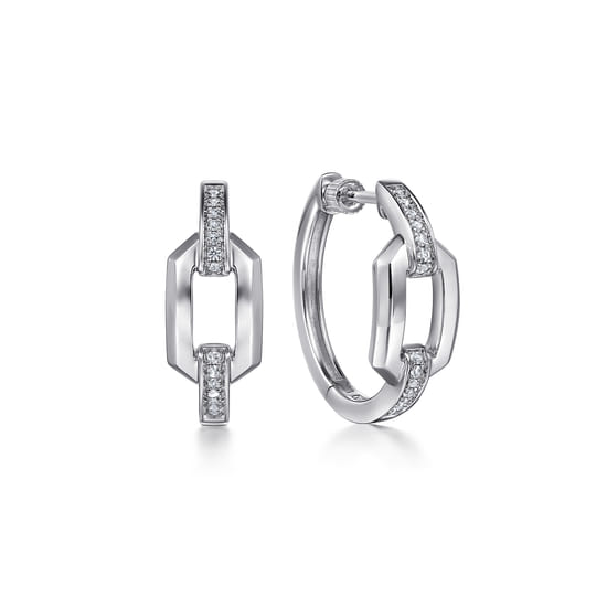 Gabriel - Classic Hoop Earrings Link 925 Sterling Silver White Sapphire