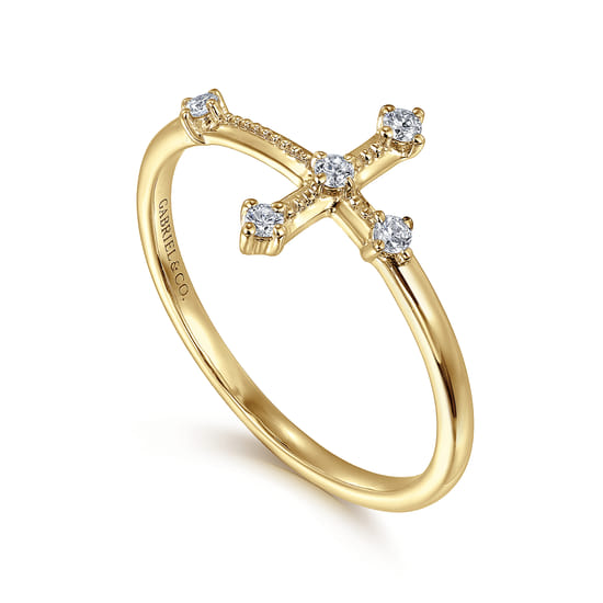 Cross Ring 14K Yellow Gold Diamond 0.08ct angle 3