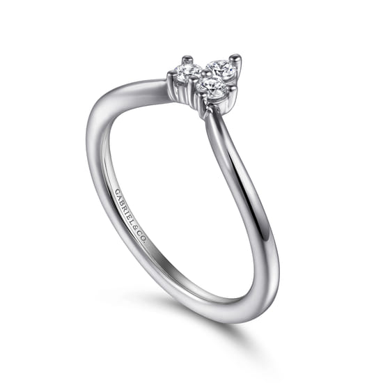 Curved  14K White Gold Diamond Anniversary Band angle 3