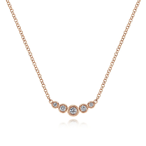 Curved 14K Rose Gold Bezel Set Diamond Bar Necklace