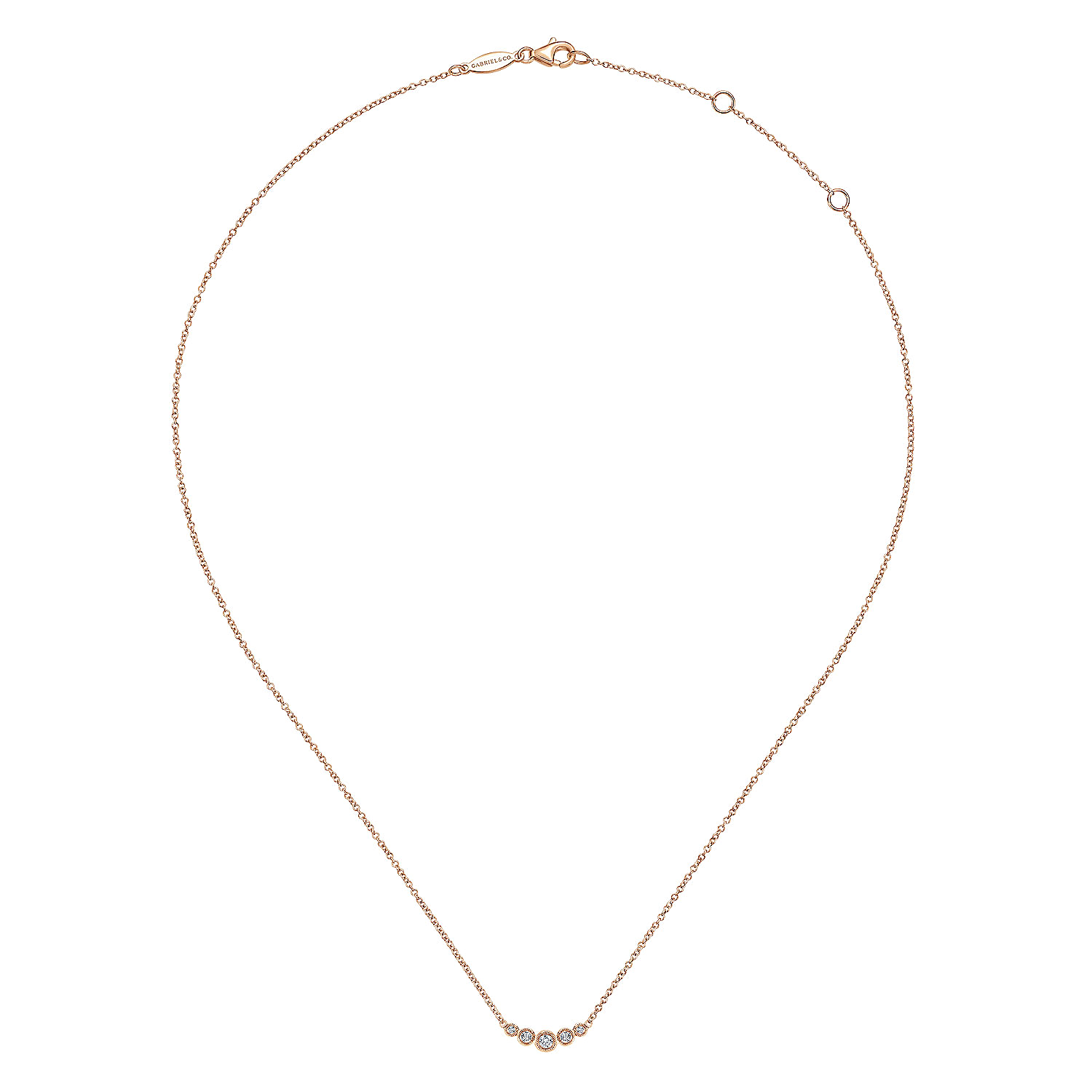 Curved 14K Rose Gold Bezel Set Diamond Bar Necklace