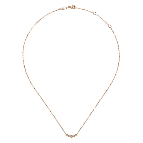 Curved 14K Rose Gold Bezel Set Diamond Bar Necklace