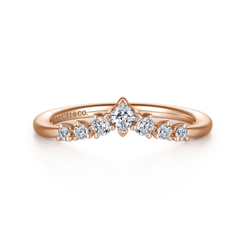 Curved 14K Rose Gold Princess Cut and Round Diamond Anniversary Band