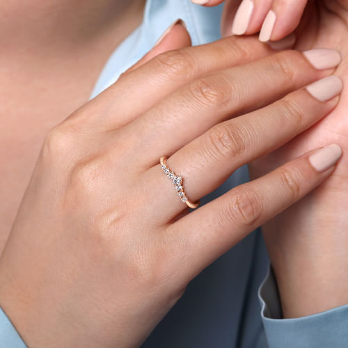 Curved 14K Rose Gold Princess Cut and Round Diamond Anniversary Band