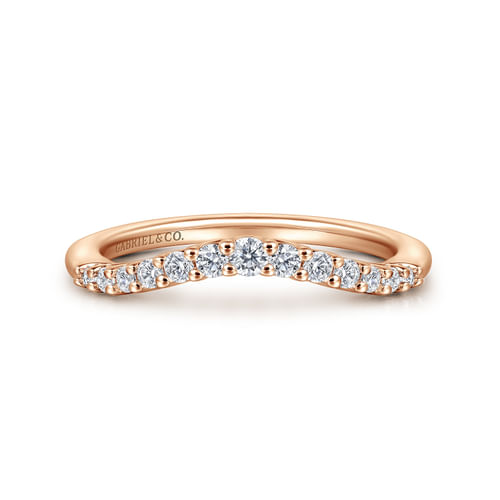 Curved 14K Rose Gold Shared Prong Diamond Wedding Band