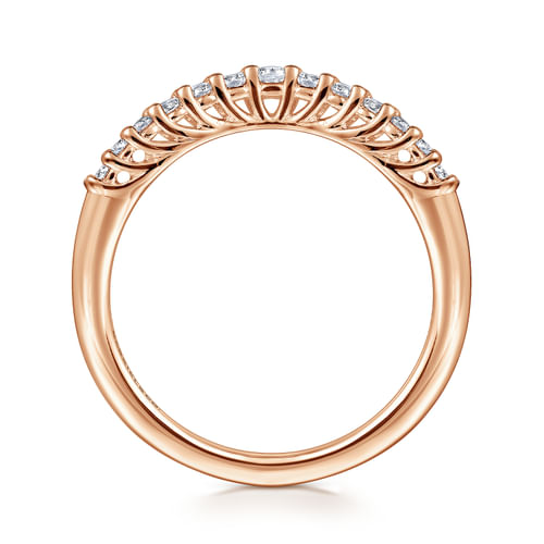 Curved 14K Rose Gold Shared Prong Diamond Wedding Band