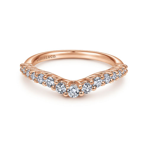 Curved 14K Rose Gold Shared Prong Diamond Wedding Band