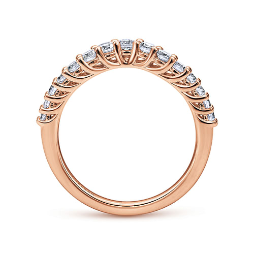 Curved 14K Rose Gold Shared Prong Diamond Wedding Band