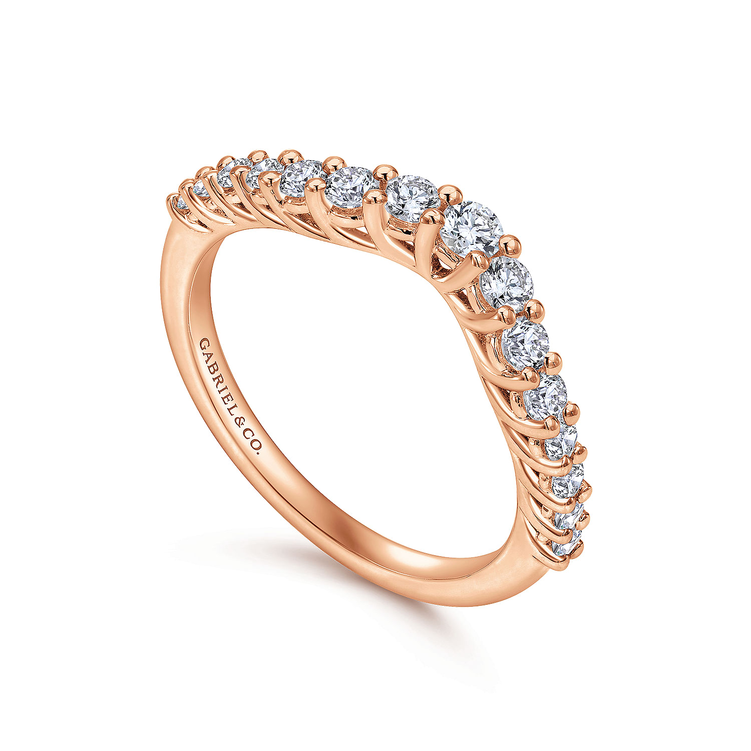 Curved 14K Rose Gold Shared Prong Diamond Wedding Band