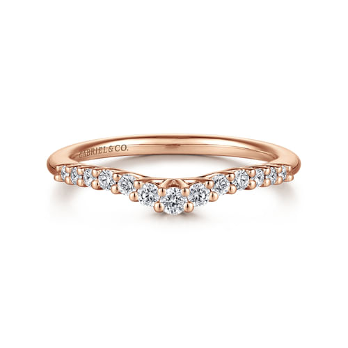 Curved 14K Rose Gold Shared Prong Diamond Wedding Band