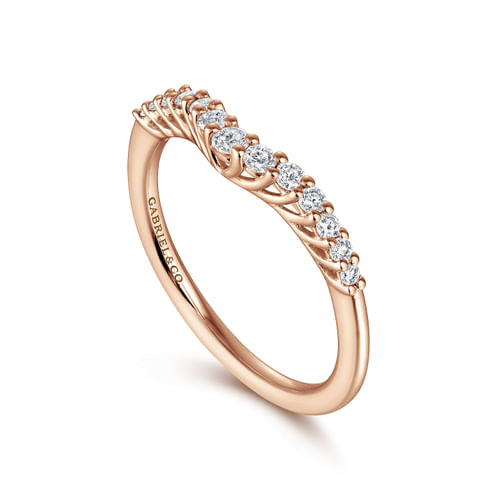 Curved 14K Rose Gold Shared Prong Diamond Wedding Band