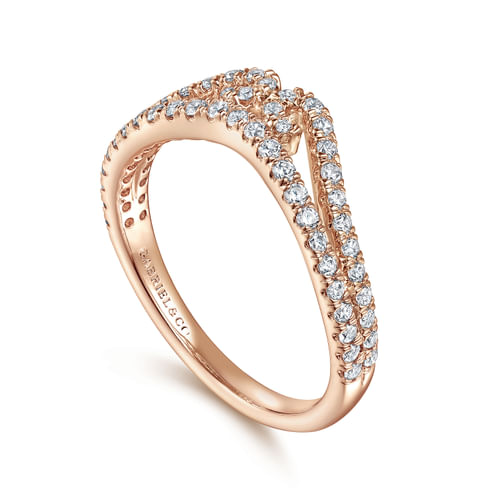 Curved 14K Rose Gold Twisted Diamond Anniversary Band