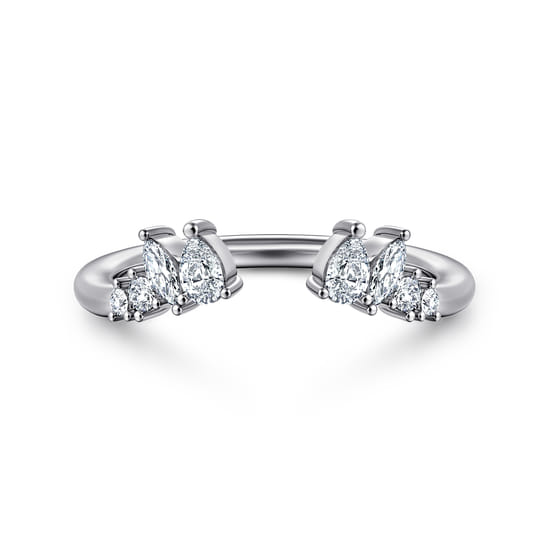Curved 14K White Gold Bursting Diamond Open Anniversary Ring