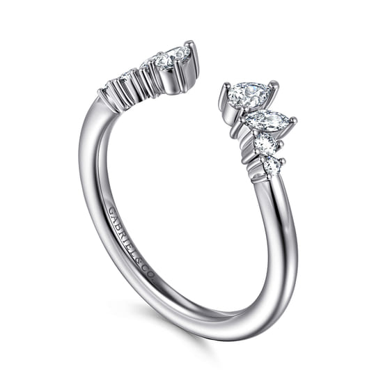 Curved 14K White Gold Bursting Diamond Open Anniversary Ring angle 3