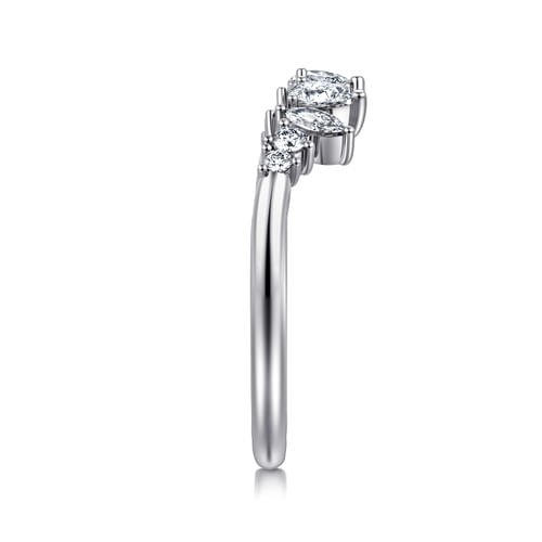 Curved 14K White Gold Bursting Diamond Open Anniversary Ring