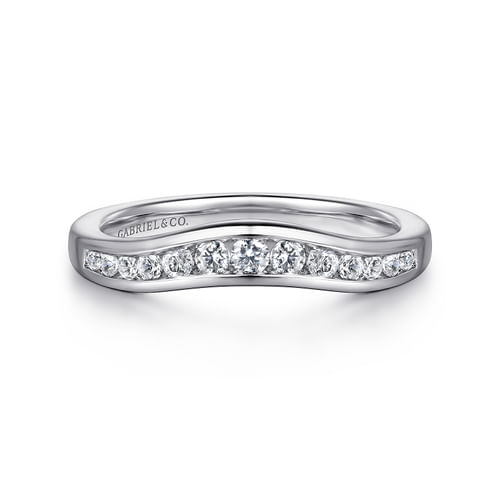 Curved 14K White Gold Channel Set Diamond Anniversary Band