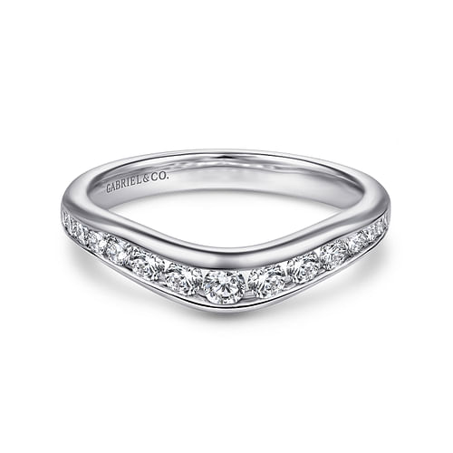 Curved 14K White Gold Channel Set Diamond Wedding Band