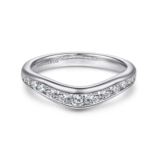 Gabriel - Curved 14K White Gold Channel Set Diamond Wedding Band