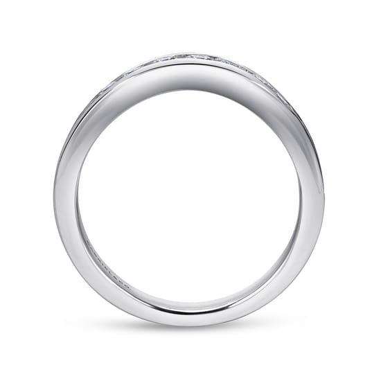 Curved 14K White Gold Channel Set Diamond Wedding Band angle 2