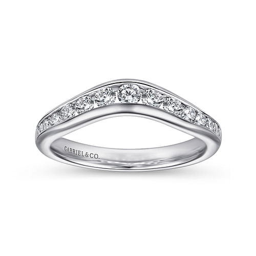 Curved 14K White Gold Channel Set Diamond Wedding Band