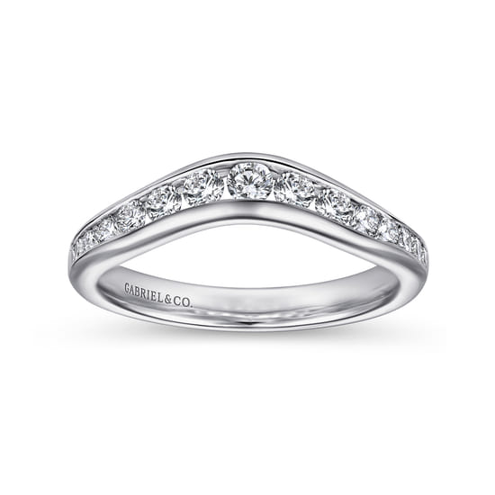 Curved 14K White Gold Channel Set Diamond Wedding Band angle 4