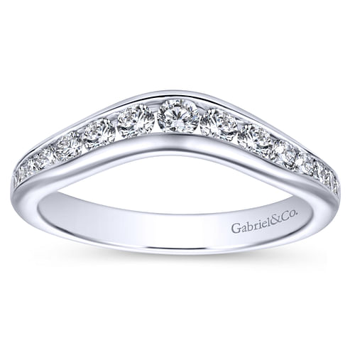 Curved 14K White Gold Channel Set Diamond Wedding Band