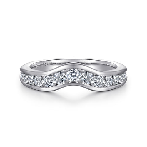 Curved 14K White Gold Channel Set Diamond Wedding Band