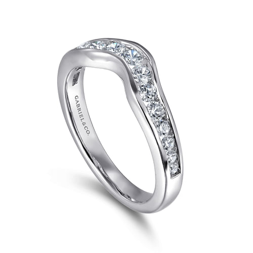 Curved 14K White Gold Channel Set Diamond Wedding Band